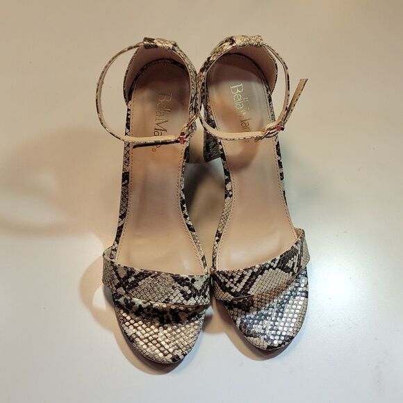 BELLA MARIE SHIRLEY PYTHON ANIMAL PRINT DESIGN BLOCK OPEN TOE ANKLE STRAP SANDAL - Picture 4 of 15